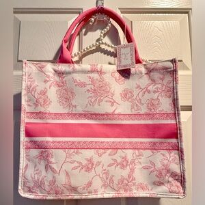 Tote bag - Fleur & Fig - pink & white flowers birds. New! Perfect  16W × 13.5H